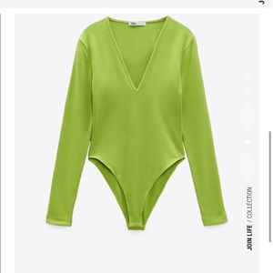 Zara long sleeve plunging neckline bodysuit